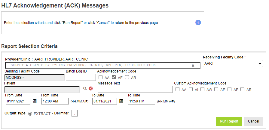 Example Data Extraction User Interface